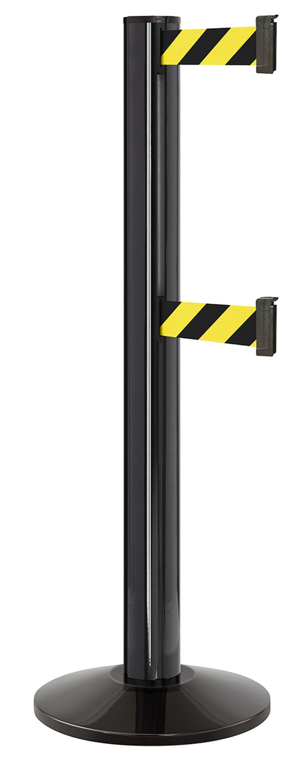 Beltrac 3000 ADA Portable Dual-Belt Stanchion | 15 FT Belts - GB - Gloss Black - SF - Safety Stripe