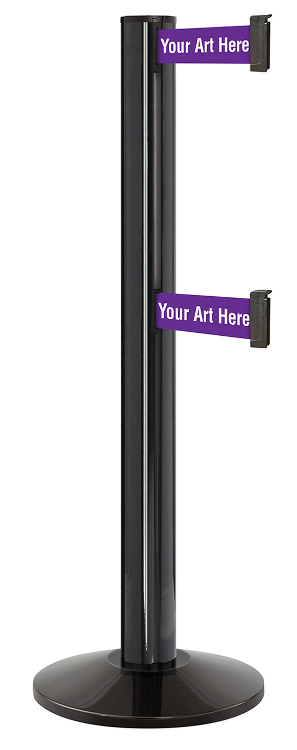 Beltrac 3000 ADA Portable Dual-Belt Stanchion | 15 FT Belts - GB - Gloss Black - SU - Custom Printing