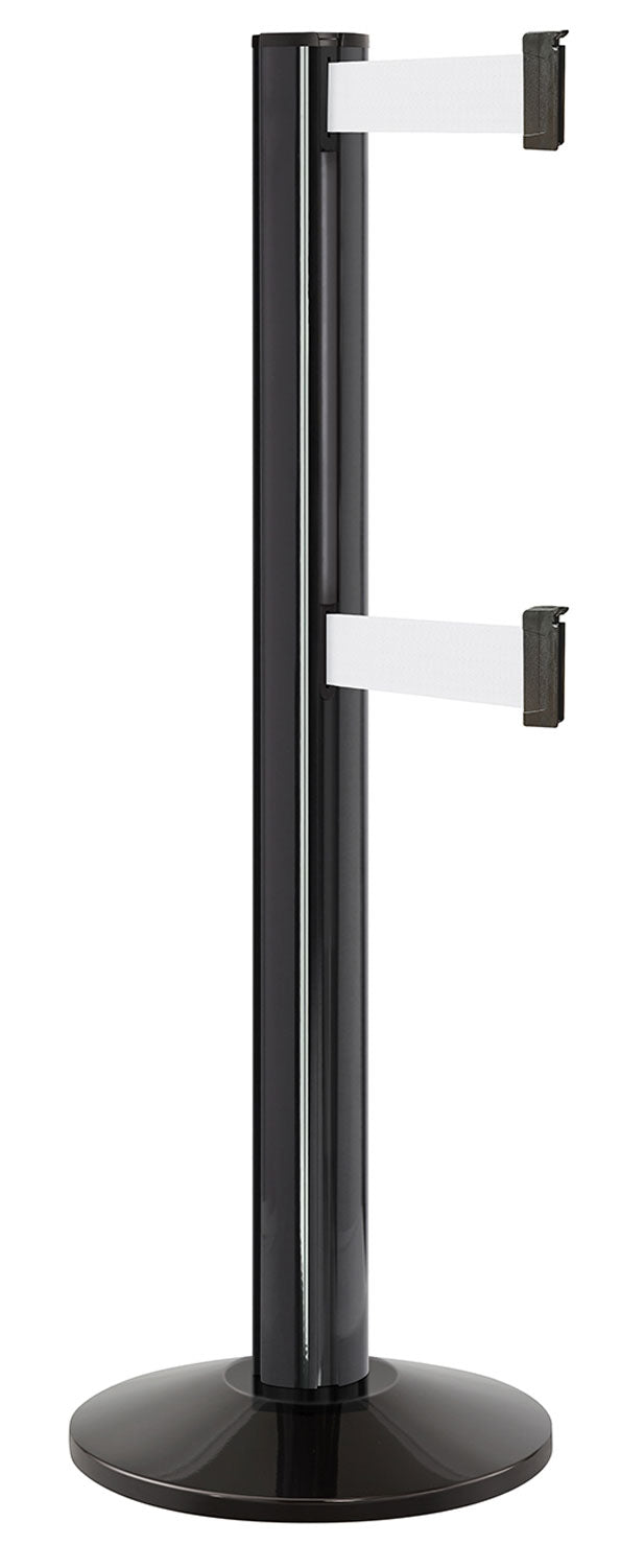 Beltrac 3000 ADA Portable Dual-Belt Stanchion | 15 FT Belts - GB - Gloss Black - WT - White