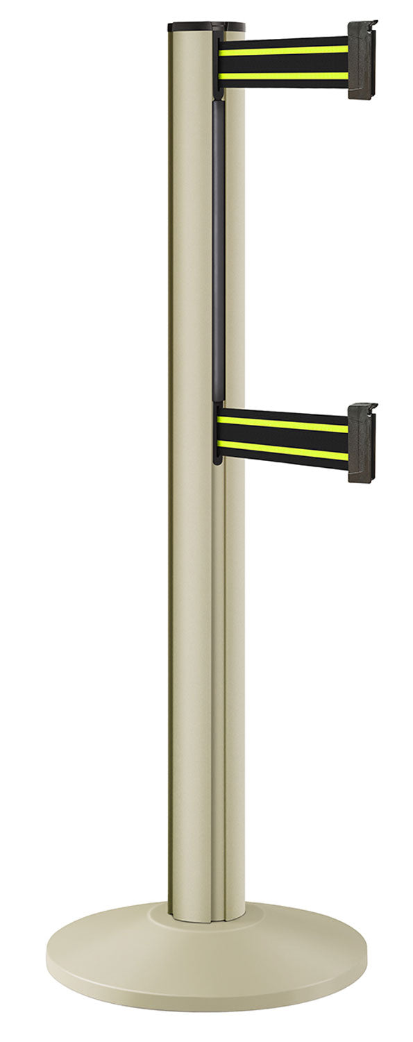 Beltrac 3000 ADA Portable Dual-Belt Stanchion | 15 FT Belts - PS - Pacific Sand - BN - Black/Yellow