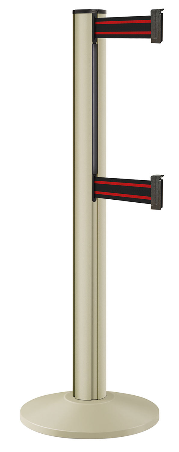 Beltrac 3000 ADA Portable Dual-Belt Stanchion | 15 FT Belts - PS - Pacific Sand - BR - Black/Red
