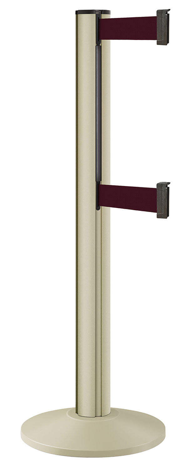 Beltrac 3000 ADA Portable Dual-Belt Stanchion | 15 FT Belts - PS - Pacific Sand - BY - Burgundy