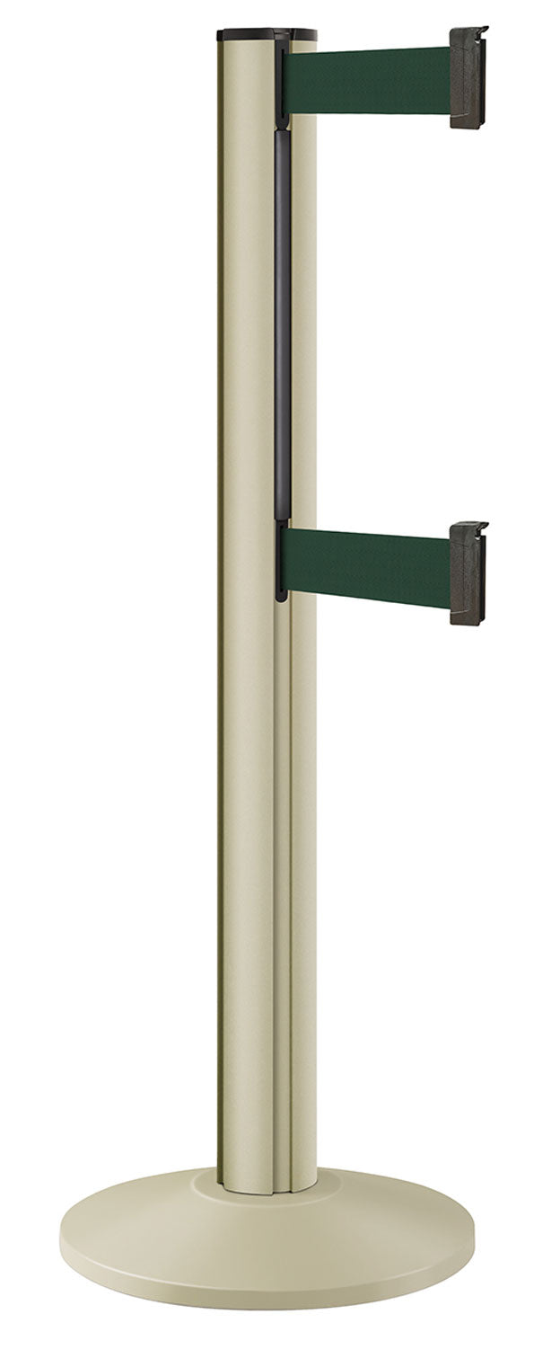 Beltrac 3000 ADA Portable Dual-Belt Stanchion | 15 FT Belts - PS - Pacific Sand - FG - Forest Green