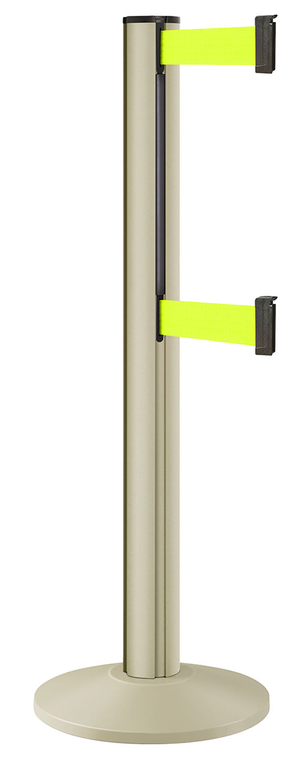 Beltrac 3000 ADA Portable Dual-Belt Stanchion | 15 FT Belts - PS - Pacific Sand - FY - Florescent Yellow