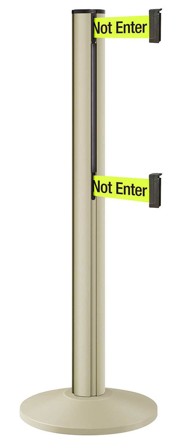 Beltrac 3000 ADA Portable Dual-Belt Stanchion | 15 FT Belts - PS - Pacific Sand - S6 - Caution / Do Not Enter