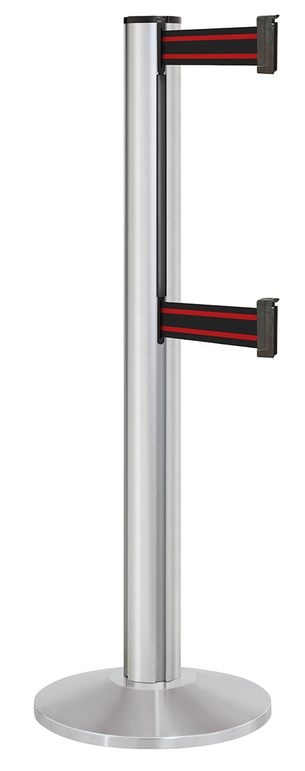 Beltrac 3000 ADA Portable Dual-Belt Stanchion | 15 FT Belts - SA - Satin - BR - Black/Red