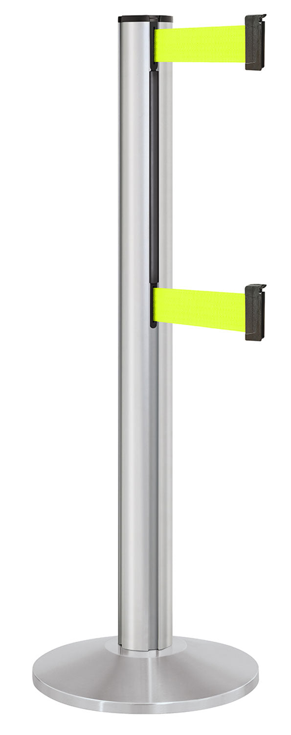 Beltrac 3000 ADA Portable Dual-Belt Stanchion | 15 FT Belts - SA - Satin - FY - Florescent Yellow