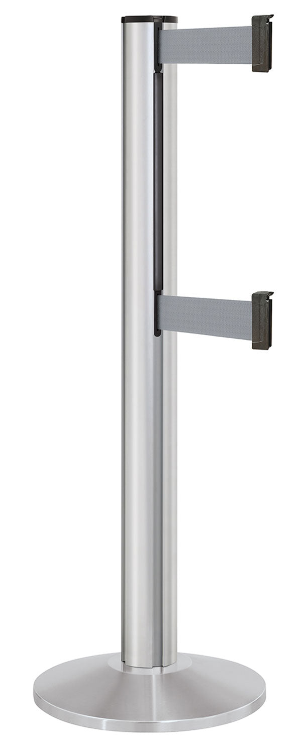 Beltrac 3000 ADA Portable Dual-Belt Stanchion | 15 FT Belts - SA - Satin - GY - Gray