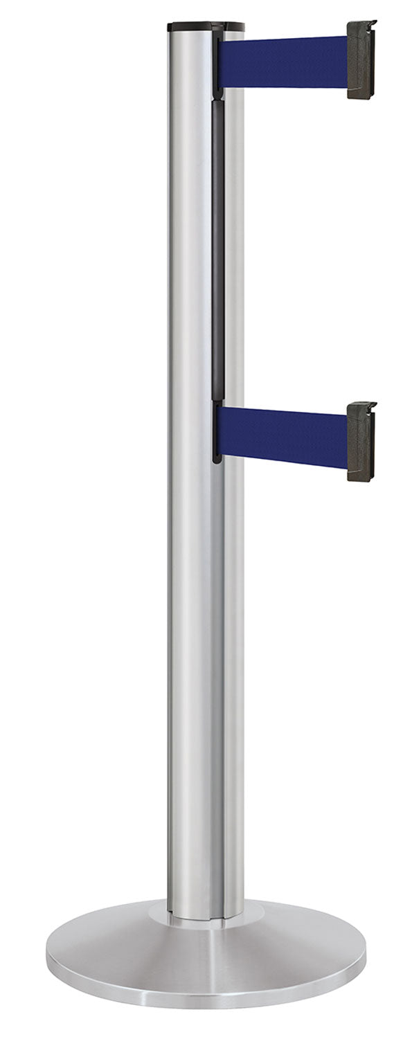 Beltrac 3000 ADA Portable Dual-Belt Stanchion | 15 FT Belts - SA - Satin - MB - Marine Blue