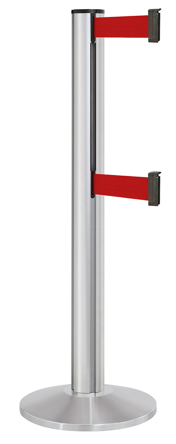 Beltrac 3000 ADA Portable Dual-Belt Stanchion | 15 FT Belts - SA - Satin - RD - Red
