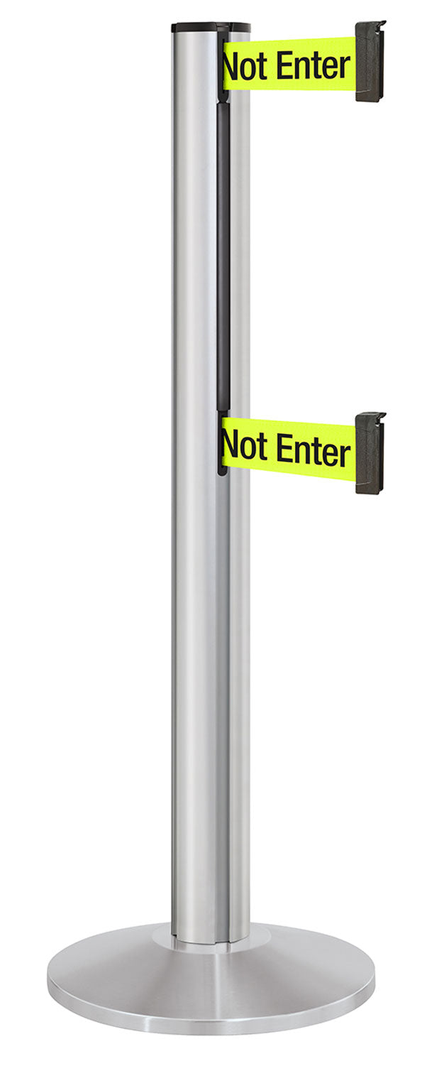 Beltrac 3000 ADA Portable Dual-Belt Stanchion | 15 FT Belts - SA - Satin - S6 - Caution / Do Not Enter