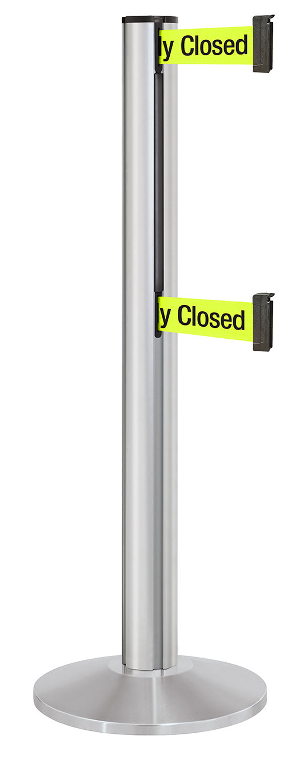 Beltrac 3000 ADA Portable Dual-Belt Stanchion | 15 FT Belts - SA - Satin - S9 - Temporarily Closed (Double-Sided)