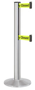 Beltrac 3000 ADA Portable Dual-Belt Stanchion | 15 FT Belts - SA - Satin - S9 - Temporarily Closed (Double-Sided)