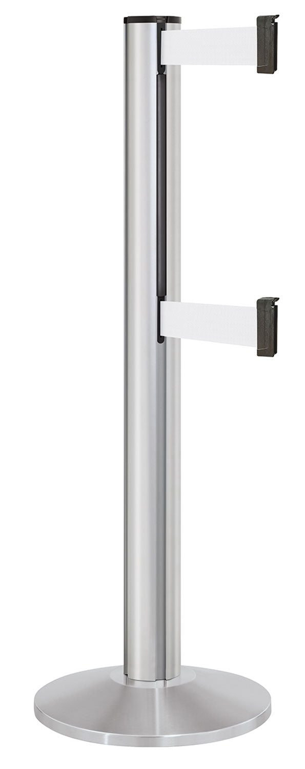 Beltrac 3000 ADA Portable Dual-Belt Stanchion | 15 FT Belts - SA - Satin - WT - White