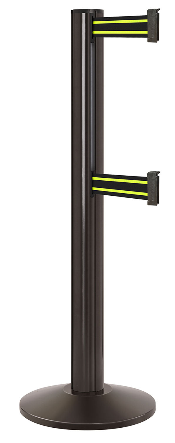 Beltrac 3000 ADA Portable Dual-Belt Stanchion | 15 FT Belts - SB - Statuary Bronze - BN - Black/Yellow