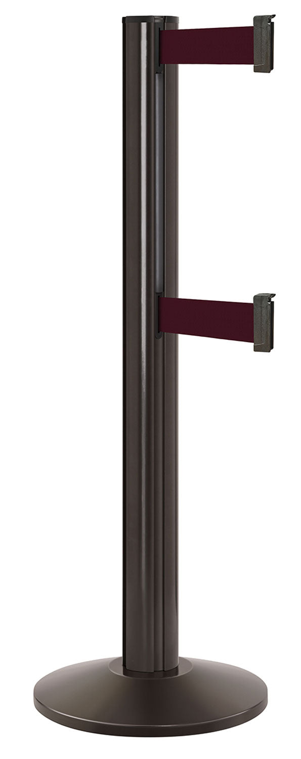Beltrac 3000 ADA Portable Dual-Belt Stanchion | 15 FT Belts - SB - Statuary Bronze - BY - Burgundy