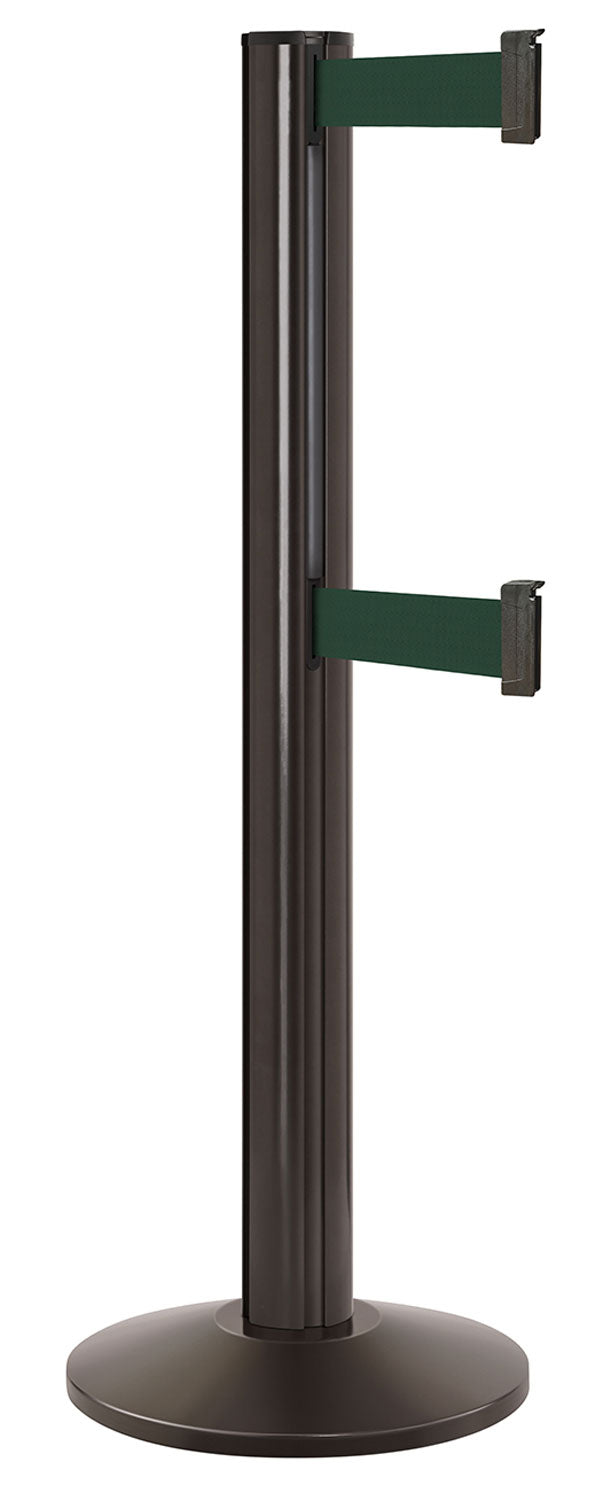 Beltrac 3000 ADA Portable Dual-Belt Stanchion | 15 FT Belts - SB - Statuary Bronze - FG - Forest Green