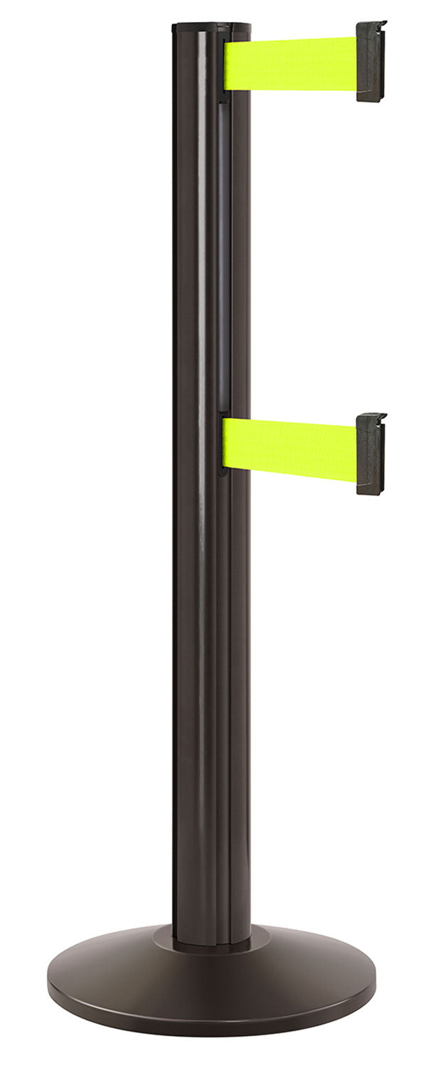 Beltrac 3000 ADA Portable Dual-Belt Stanchion | 15 FT Belts - SB - Statuary Bronze - FY - Florescent Yellow