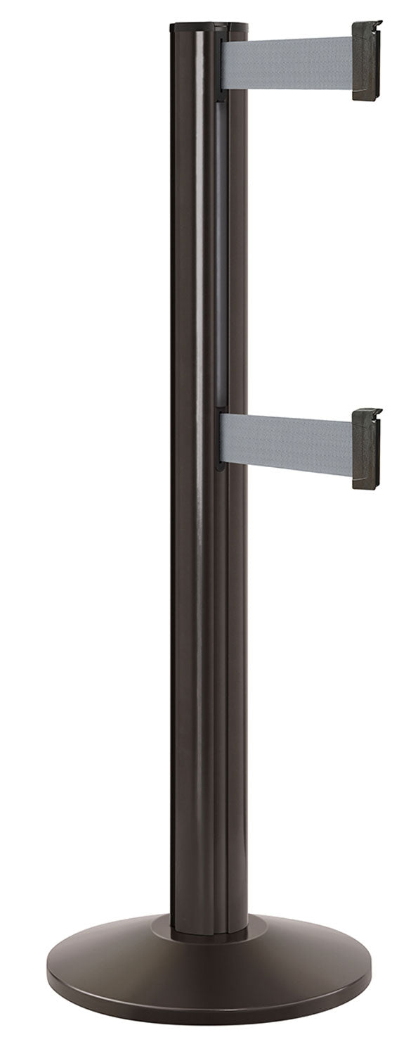 Beltrac 3000 ADA Portable Dual-Belt Stanchion | 15 FT Belts - SB - Statuary Bronze - GY - Gray