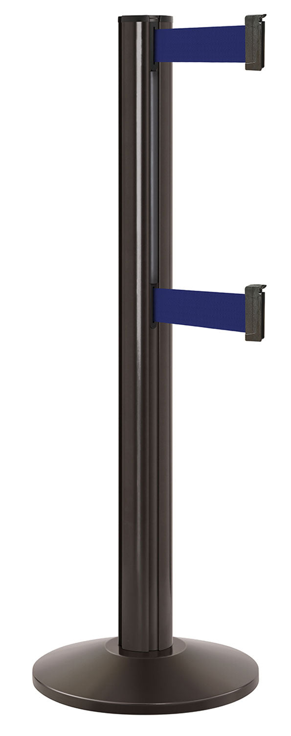 Beltrac 3000 ADA Portable Dual-Belt Stanchion | 15 FT Belts - SB - Statuary Bronze - MB - Marine Blue