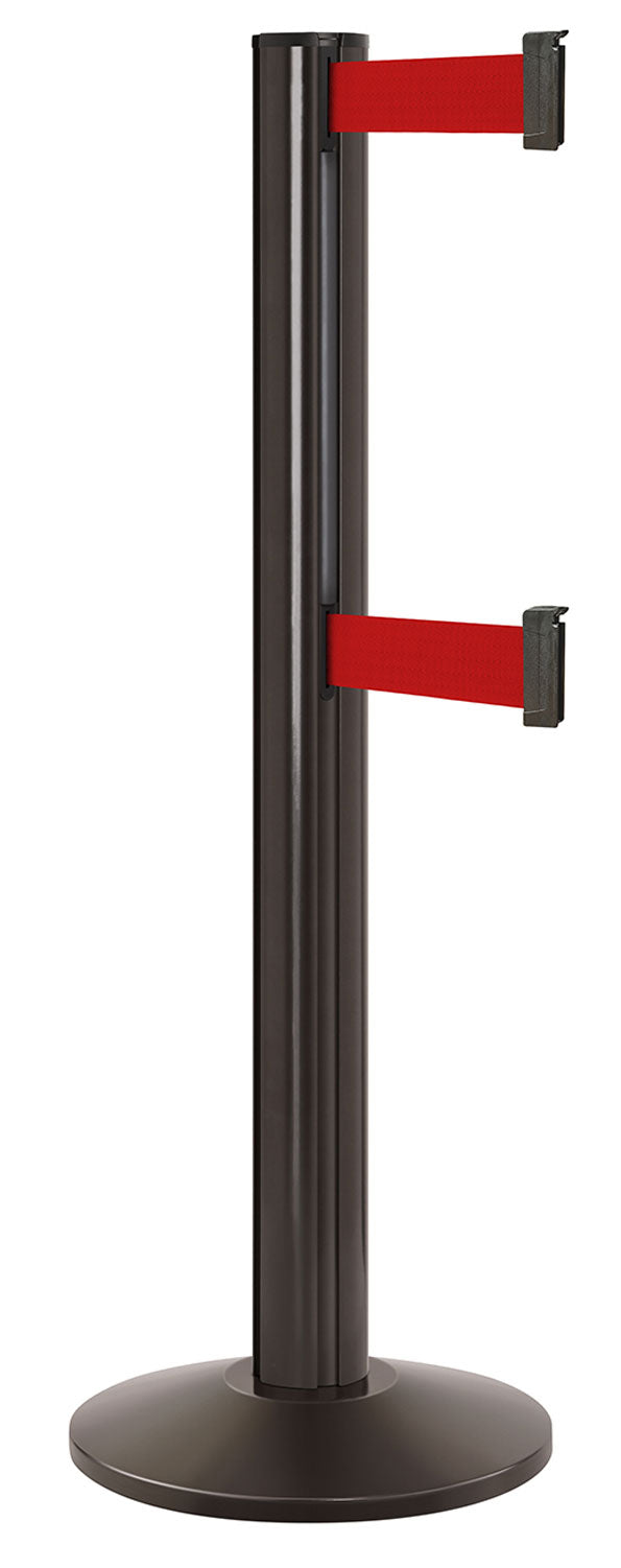 Beltrac 3000 ADA Portable Dual-Belt Stanchion | 15 FT Belts - SB - Statuary Bronze - RD - Red