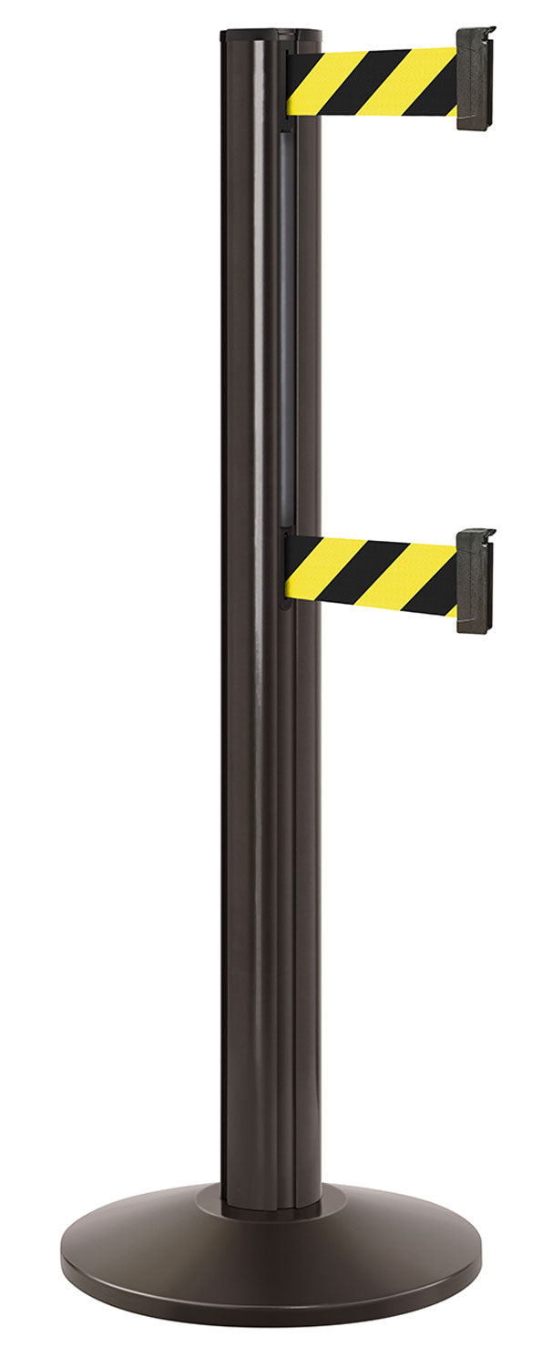 Beltrac 3000 ADA Portable Dual-Belt Stanchion | 15 FT Belts - SB - Statuary Bronze - SF - Safety Stripe
