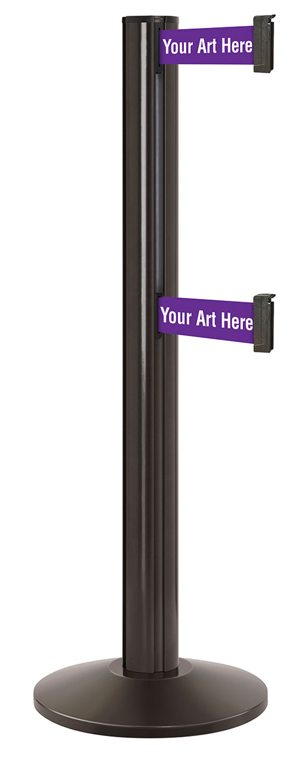 Beltrac 3000 ADA Portable Dual-Belt Stanchion | 15 FT Belts - SB - Statuary Bronze - SU - Custom Printing