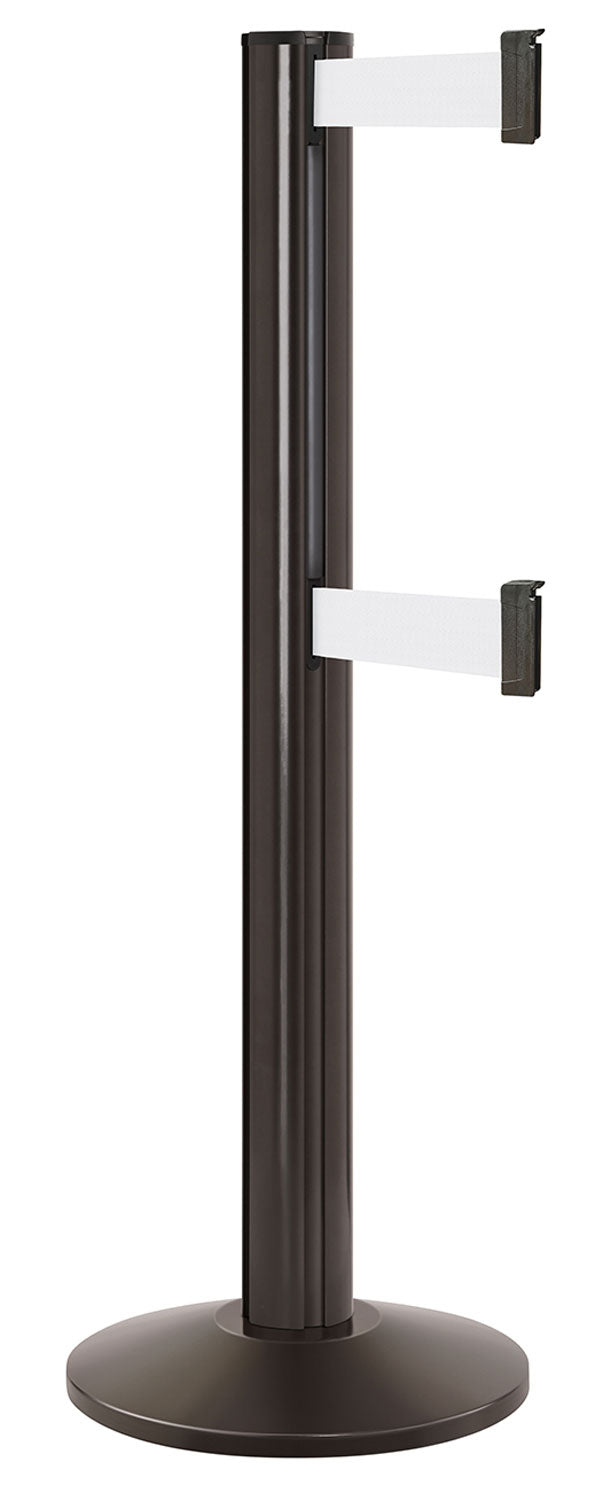 Beltrac 3000 ADA Portable Dual-Belt Stanchion | 15 FT Belts - SB - Statuary Bronze - WT - White