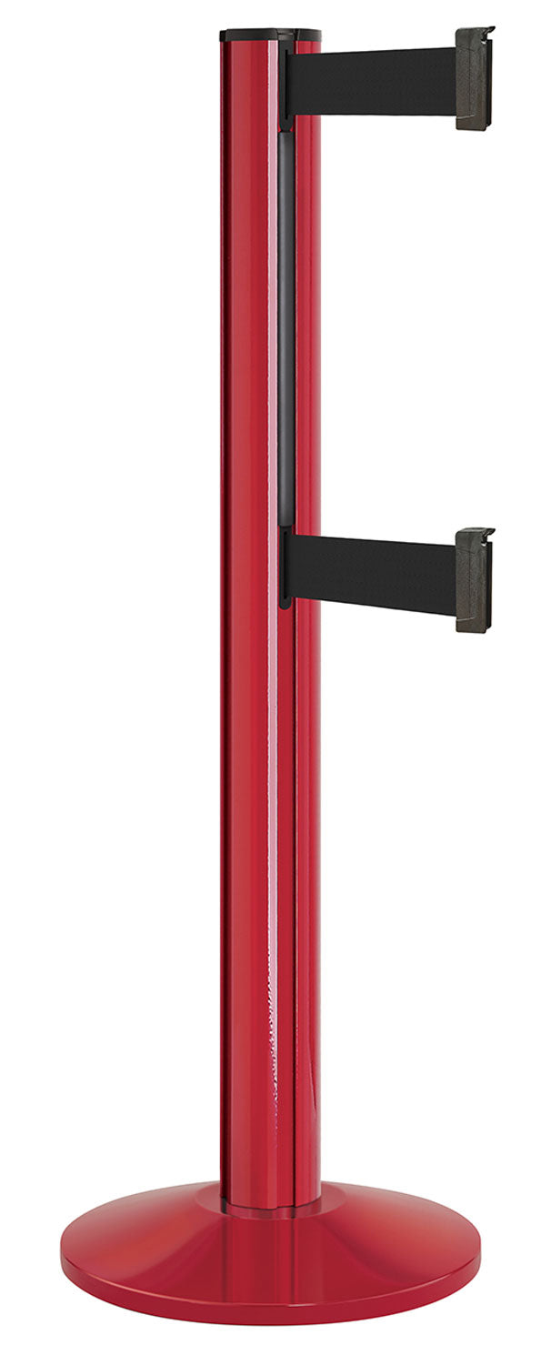 Beltrac 3000 ADA Portable Dual-Belt Stanchion | 15 FT Belts - TR - Torch Red - BK - Black
