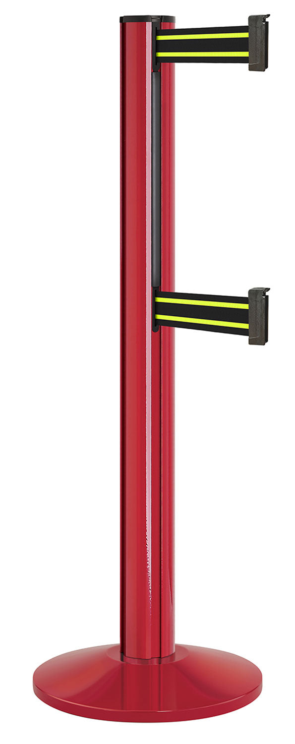 Beltrac 3000 ADA Portable Dual-Belt Stanchion | 15 FT Belts - TR - Torch Red - BN - Black/Yellow