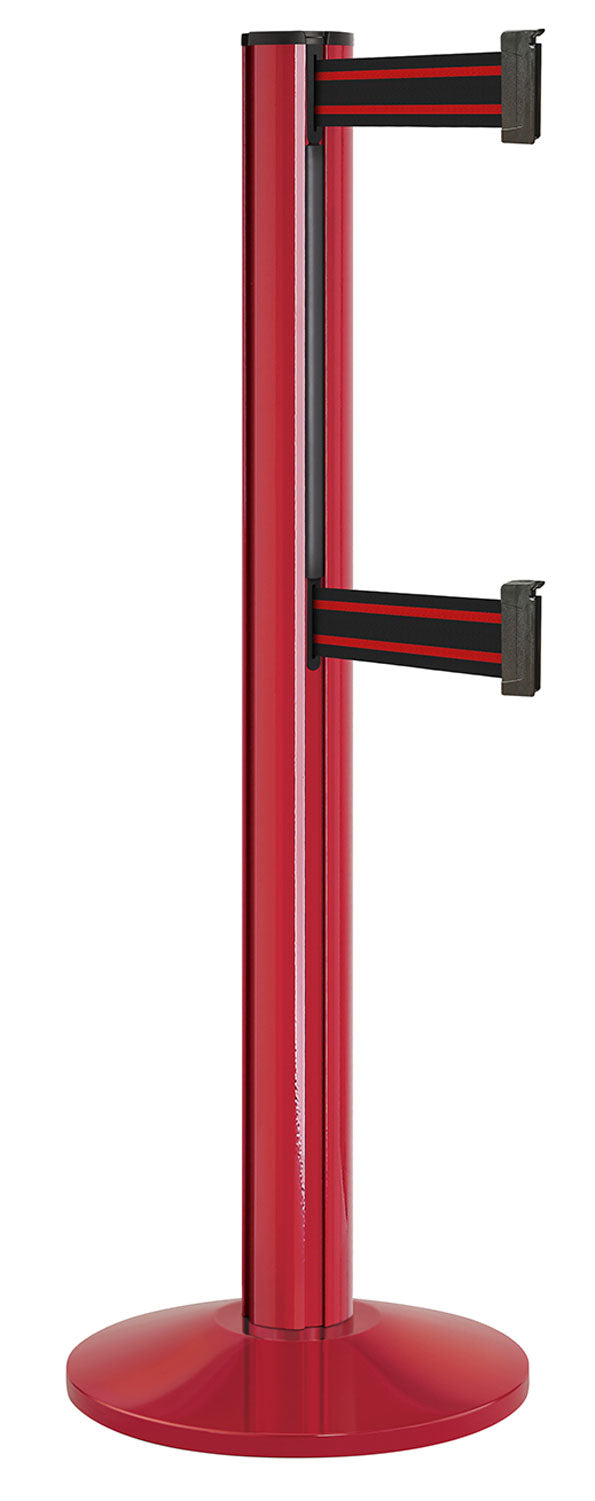 Beltrac 3000 ADA Portable Dual-Belt Stanchion | 15 FT Belts - TR - Torch Red - BR - Black/Red