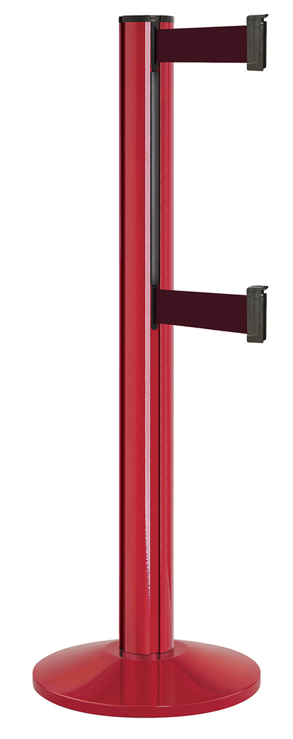 Beltrac 3000 ADA Portable Dual-Belt Stanchion | 15 FT Belts - TR - Torch Red - BY - Burgundy