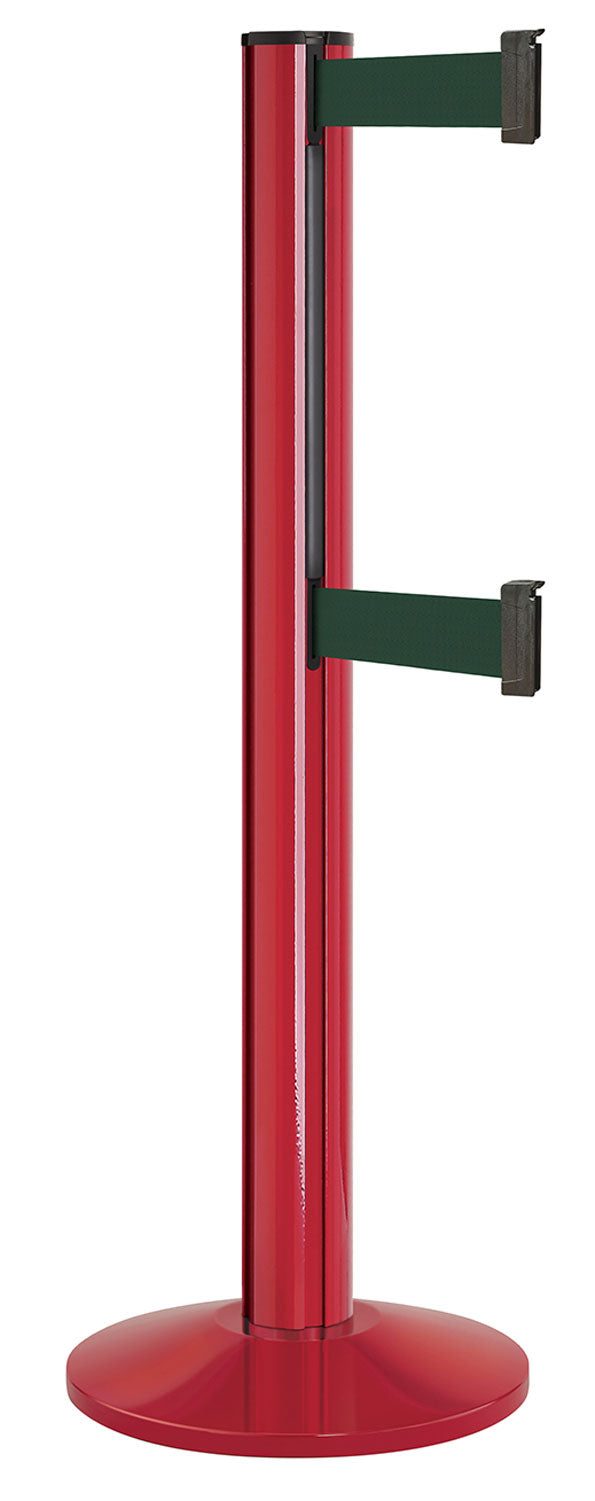 Beltrac 3000 ADA Portable Dual-Belt Stanchion | 15 FT Belts - TR - Torch Red - FG - Forest Green