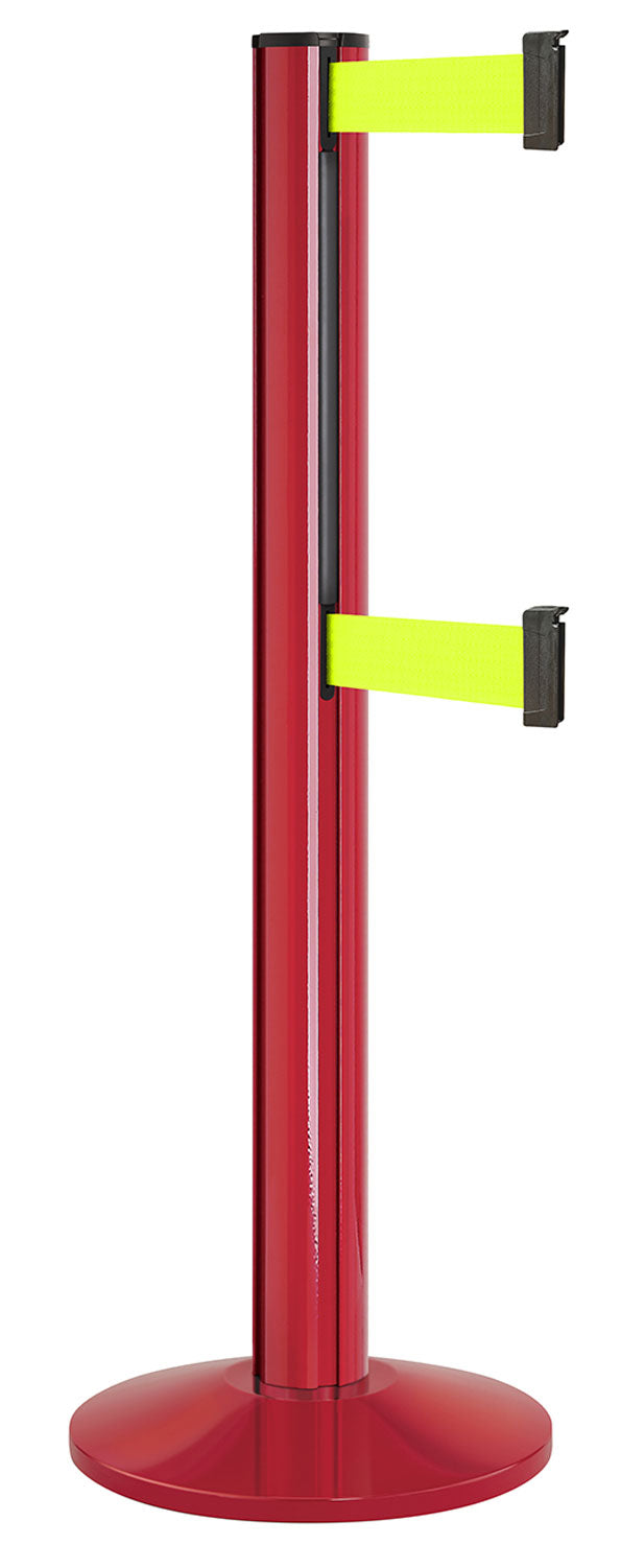 Beltrac 3000 ADA Portable Dual-Belt Stanchion | 15 FT Belts - TR - Torch Red - FY - Florescent Yellow