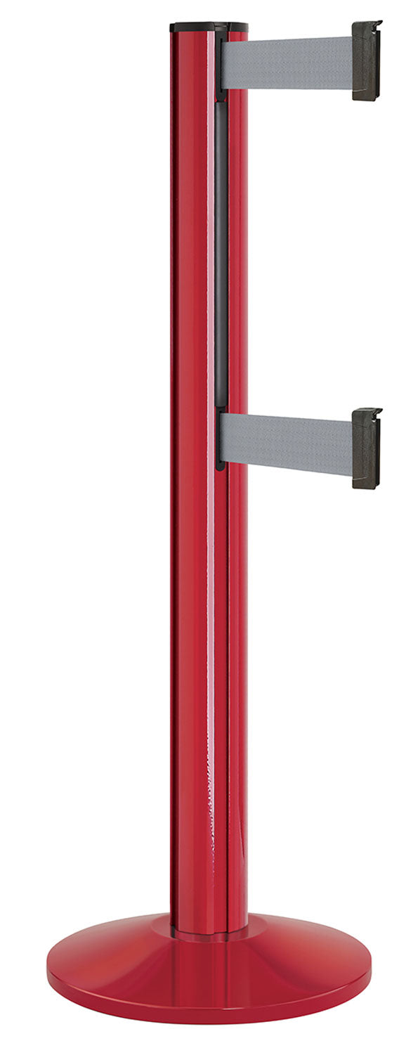 Beltrac 3000 ADA Portable Dual-Belt Stanchion | 15 FT Belts - TR - Torch Red - GY - Gray