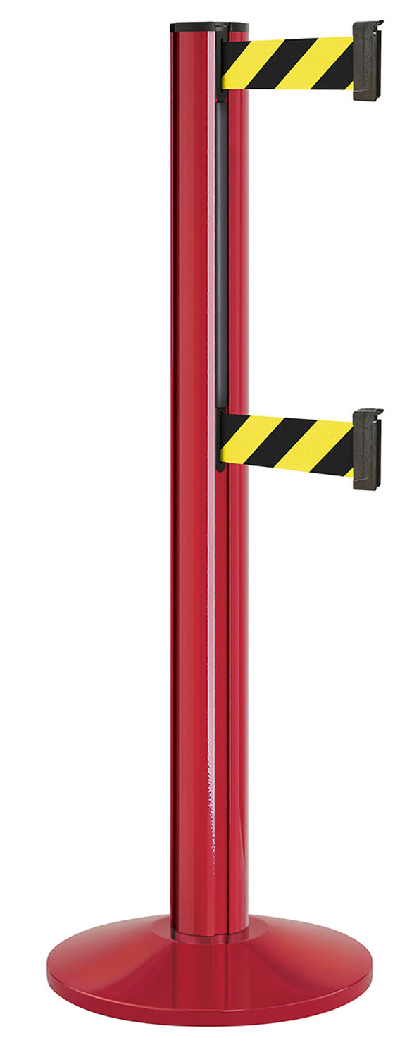 Beltrac 3000 ADA Portable Dual-Belt Stanchion | 15 FT Belts - TR - Torch Red - SF - Safety Stripe