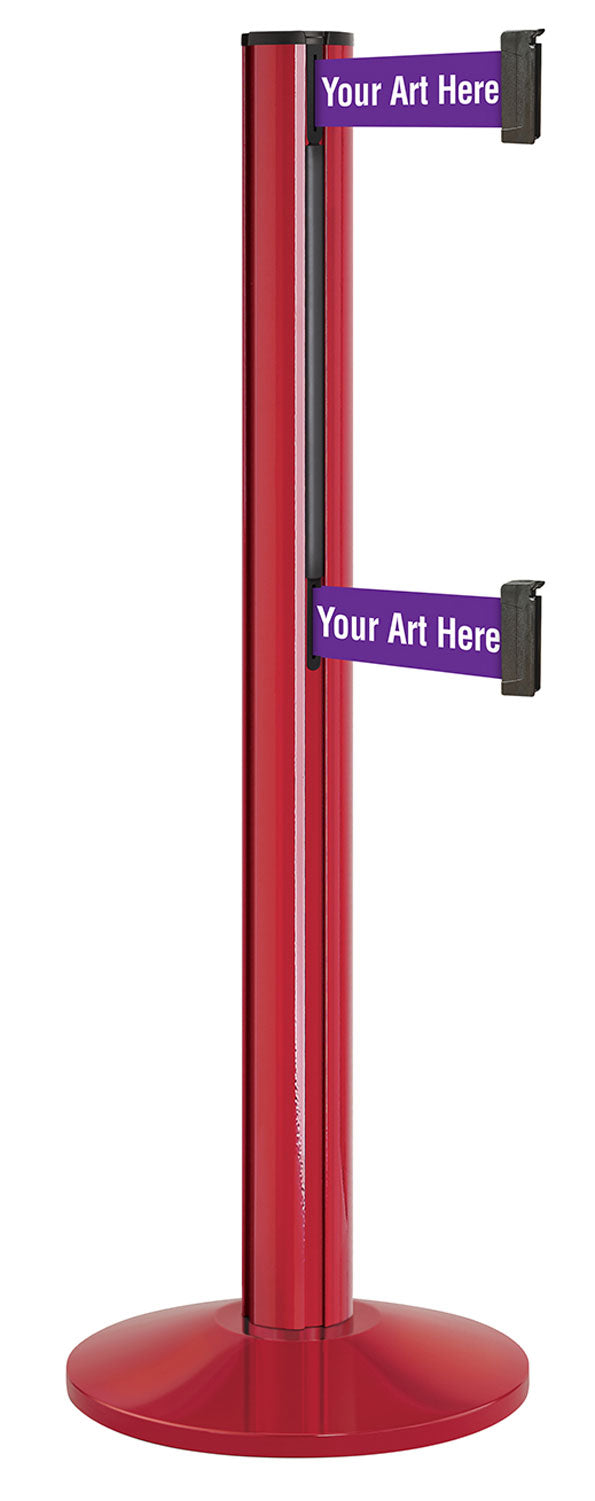 Beltrac 3000 ADA Portable Dual-Belt Stanchion | 15 FT Belts - TR - Torch Red - SU - Custom Printing