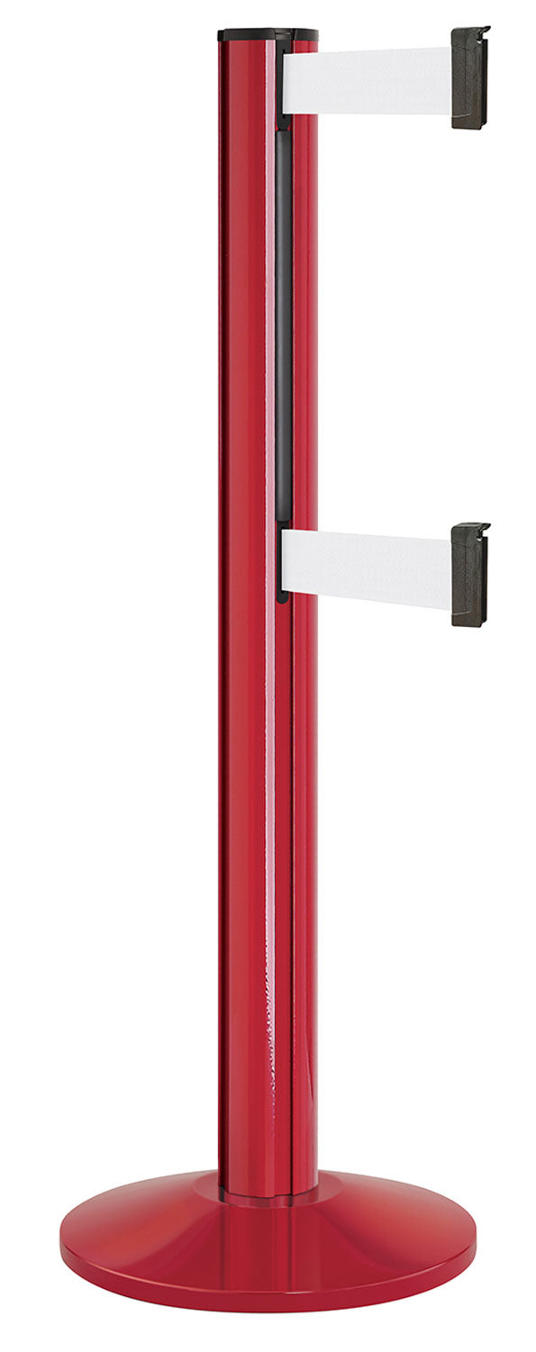 Beltrac 3000 ADA Portable Dual-Belt Stanchion | 15 FT Belts - TR - Torch Red - WT - White