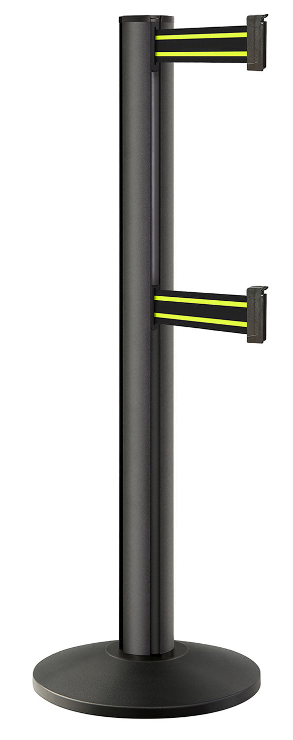 Beltrac 3000 ADA Portable Dual-Belt Stanchion | 15 FT Belts - WB - Wrinkle Black - BN - Black/Yellow