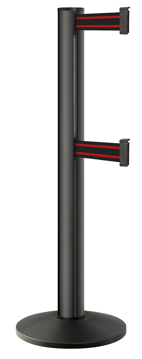 Beltrac 3000 ADA Portable Dual-Belt Stanchion | 15 FT Belts - WB - Wrinkle Black - BR - Black/Red