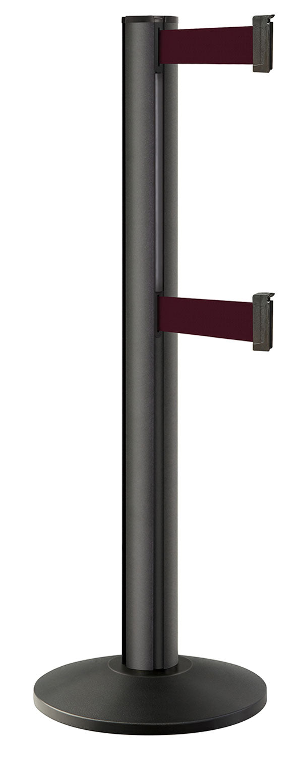 Beltrac 3000 ADA Portable Dual-Belt Stanchion | 15 FT Belts - WB - Wrinkle Black - BY - Burgundy