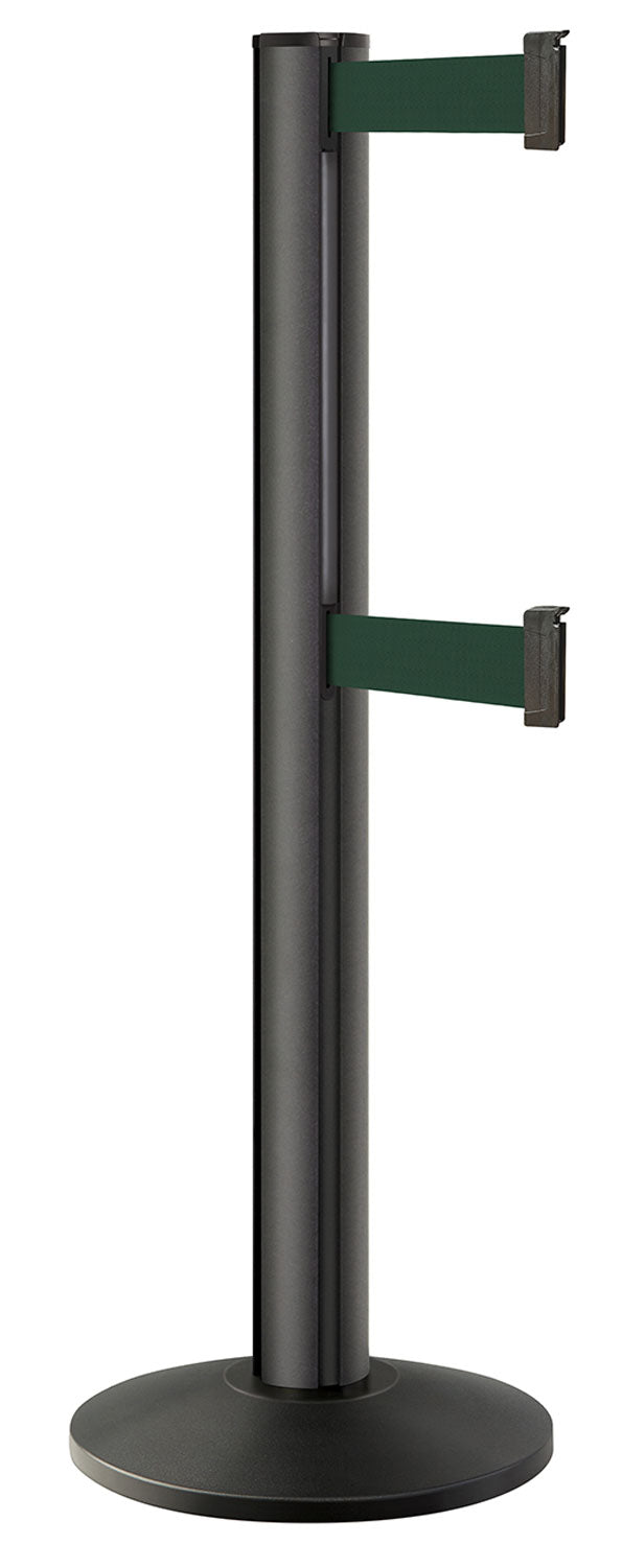 Beltrac 3000 ADA Portable Dual-Belt Stanchion | 15 FT Belts - WB - Wrinkle Black - FG - Forest Green