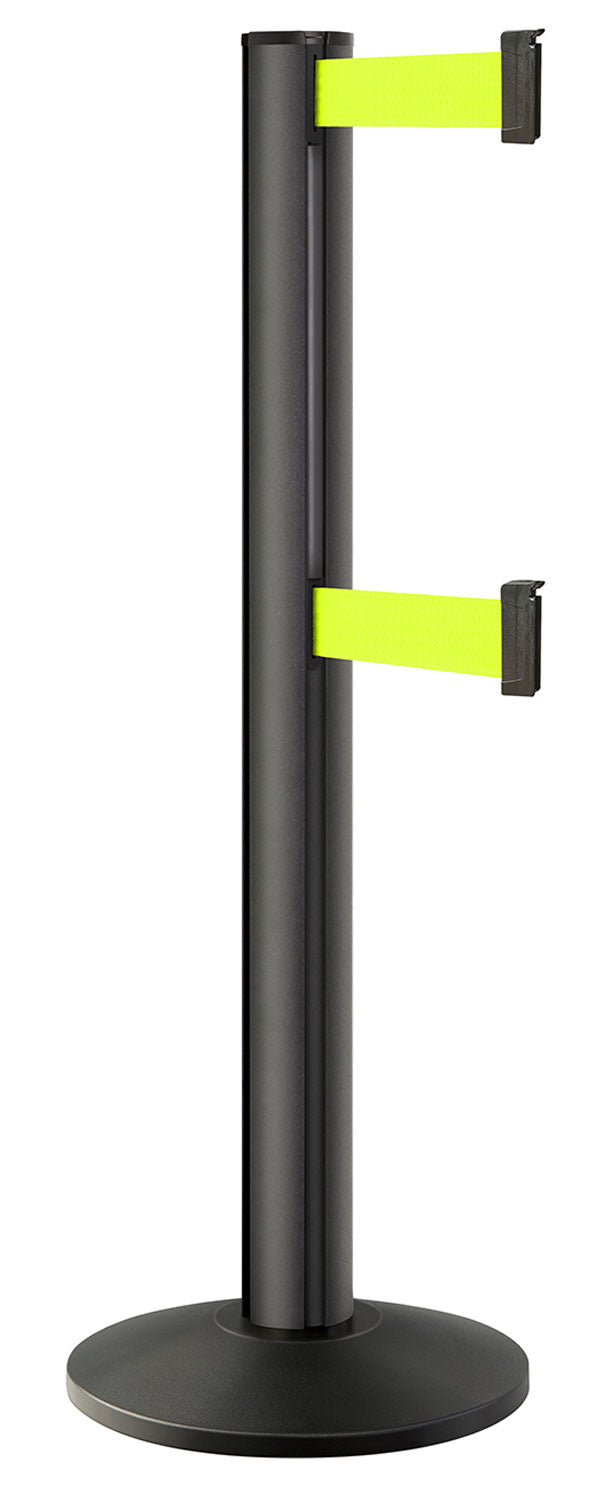 Beltrac 3000 ADA Portable Dual-Belt Stanchion | 15 FT Belts - WB - Wrinkle Black - FY - Florescent Yellow