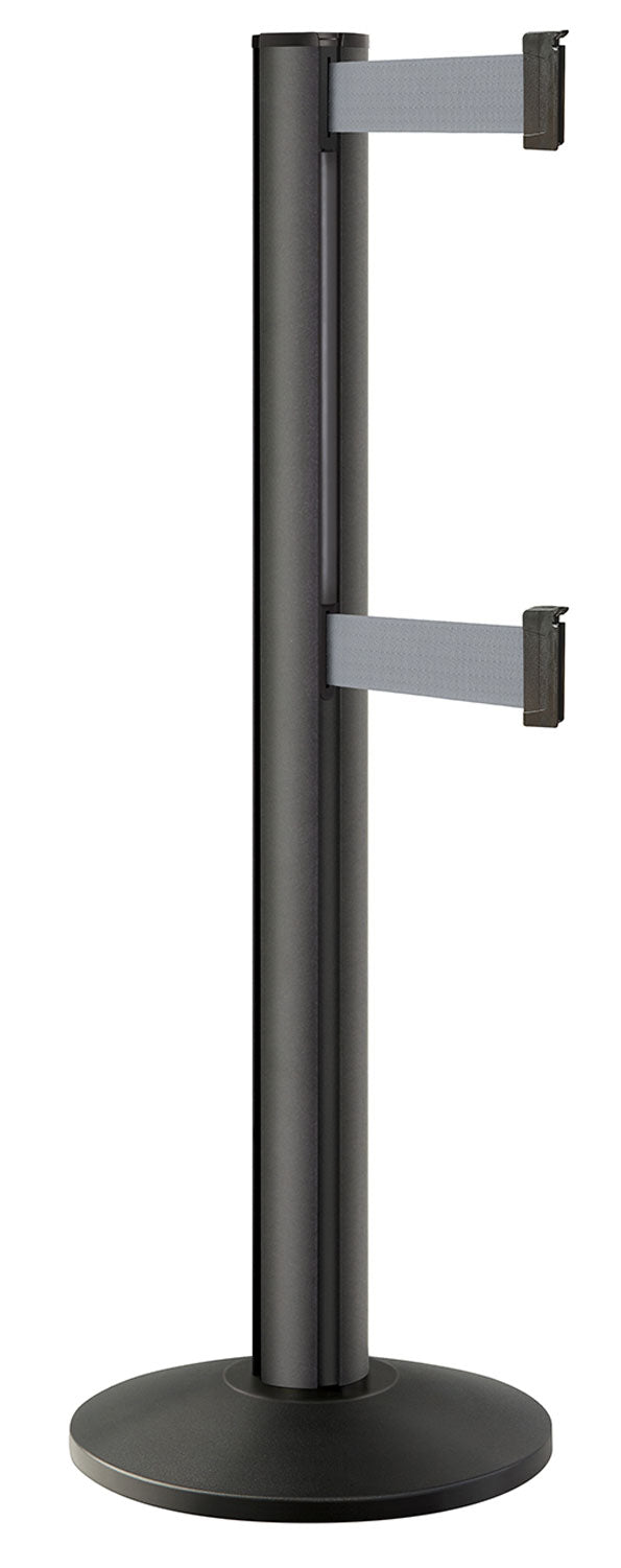 Beltrac 3000 ADA Portable Dual-Belt Stanchion | 15 FT Belts - WB - Wrinkle Black - GY - Gray