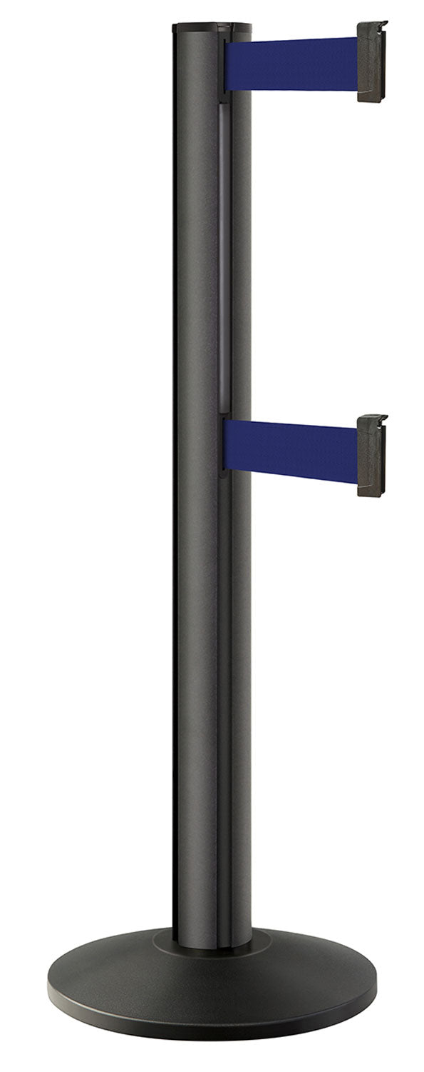 Beltrac 3000 ADA Portable Dual-Belt Stanchion | 15 FT Belts - WB - Wrinkle Black - MB - Marine Blue
