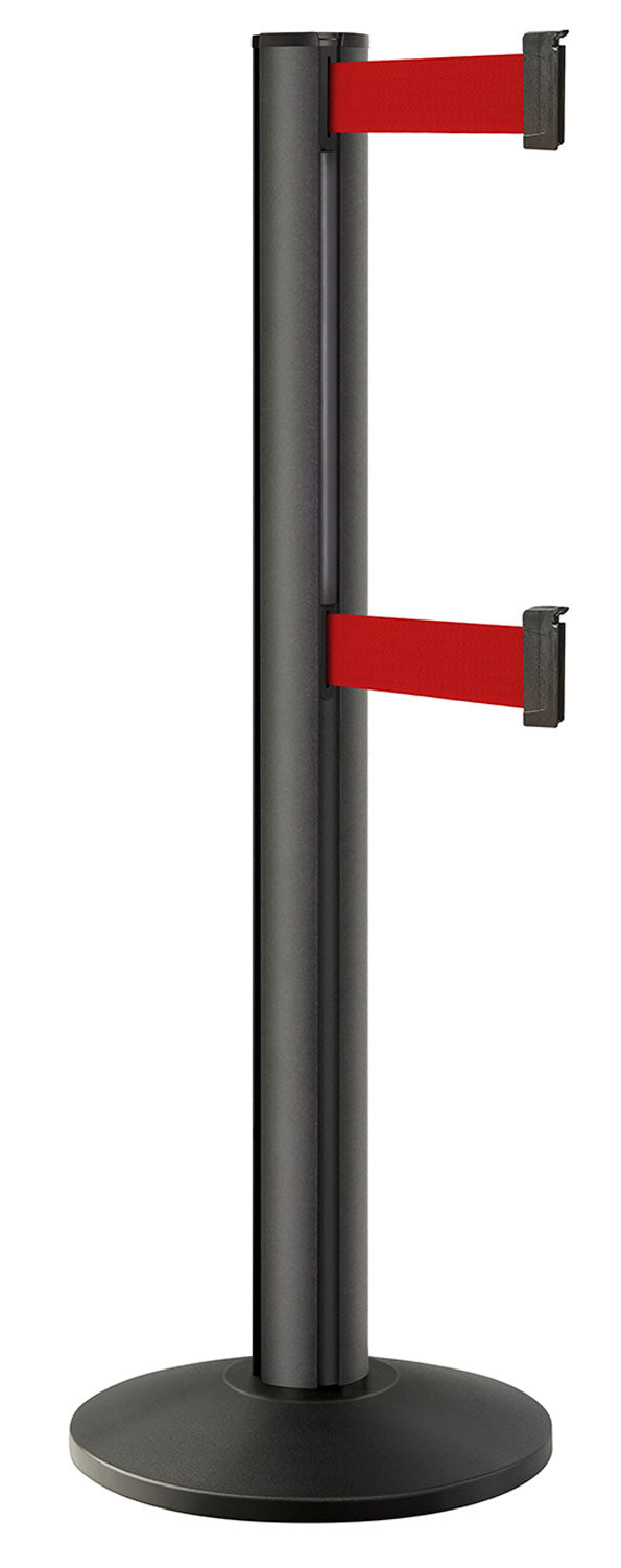 Beltrac 3000 ADA Portable Dual-Belt Stanchion | 15 FT Belts - WB - Wrinkle Black - RD - Red
