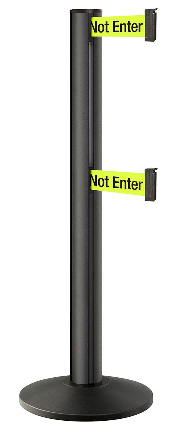 Beltrac 3000 ADA Portable Dual-Belt Stanchion | 15 FT Belts - WB - Wrinkle Black - S6 - Caution / Do Not Enter