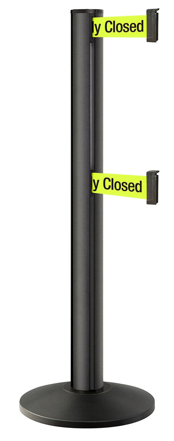 Beltrac 3000 ADA Portable Dual-Belt Stanchion | 15 FT Belts - WB - Wrinkle Black - S7 - Temporarily Closed