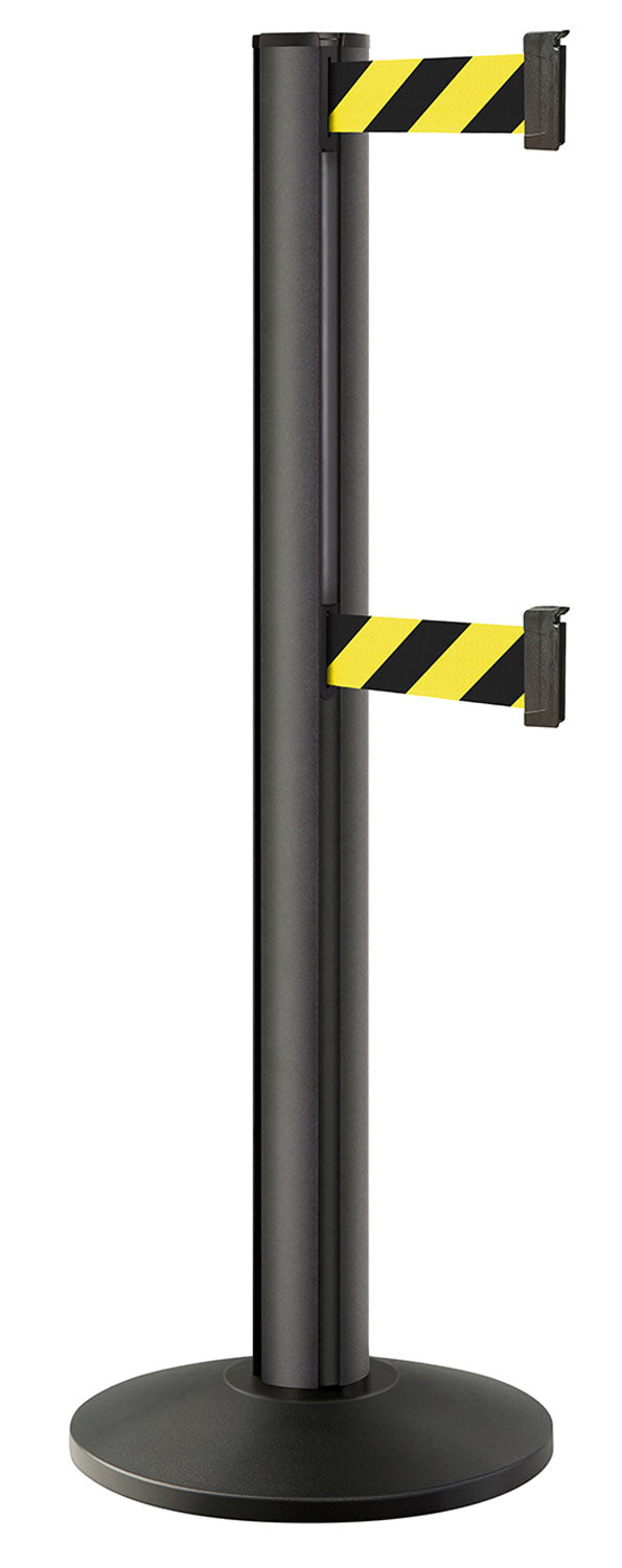 Beltrac 3000 ADA Portable Dual-Belt Stanchion | 15 FT Belts - WB - Wrinkle Black - SF - Safety Stripe