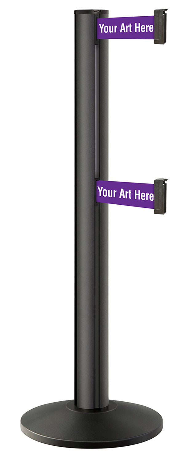 Beltrac 3000 ADA Portable Dual-Belt Stanchion | 15 FT Belts - WB - Wrinkle Black - SU - Custom Printing